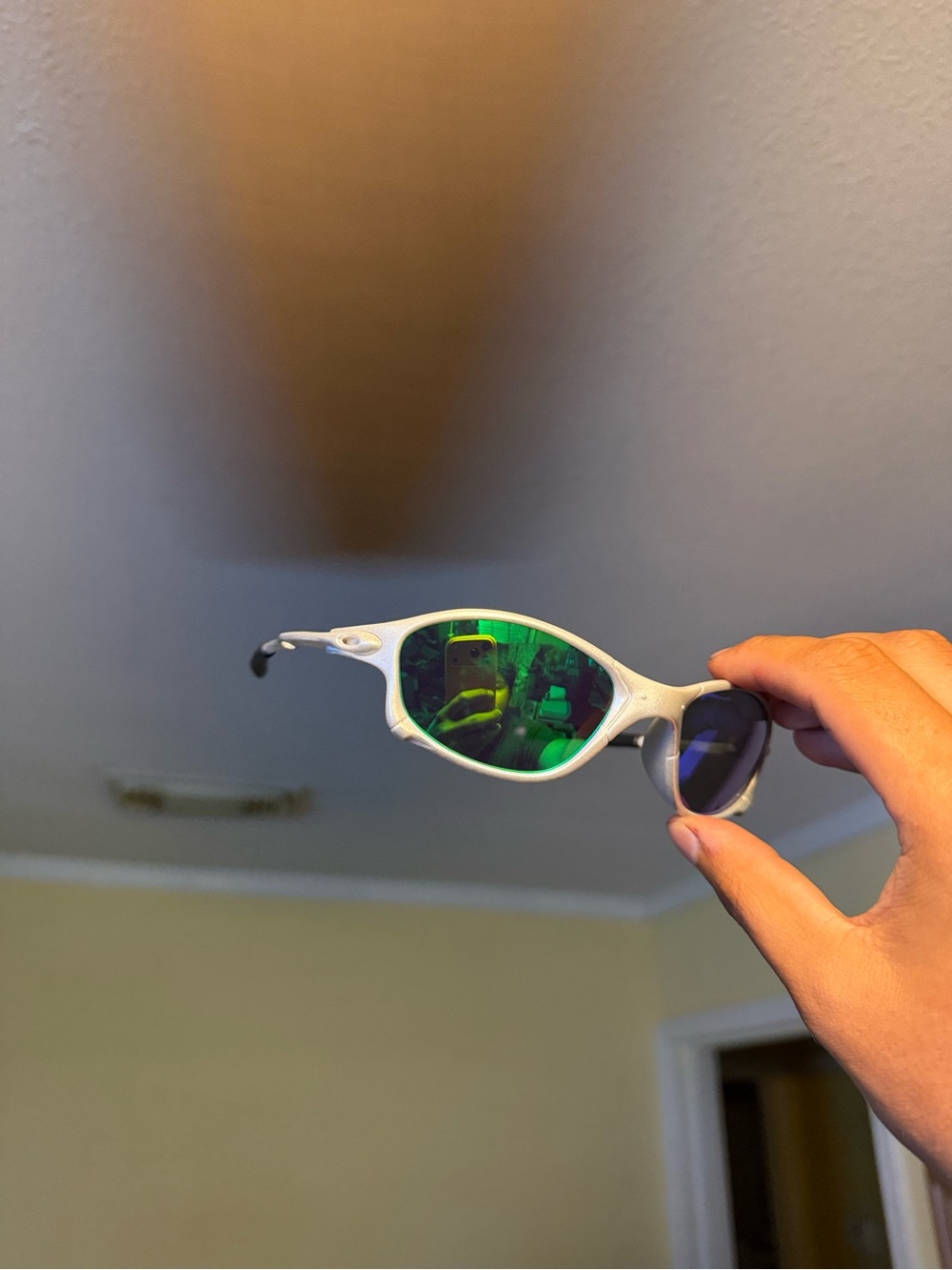 Mens White Frame Sunglasses with Green Mirrored Lenses Oakley Oakleys